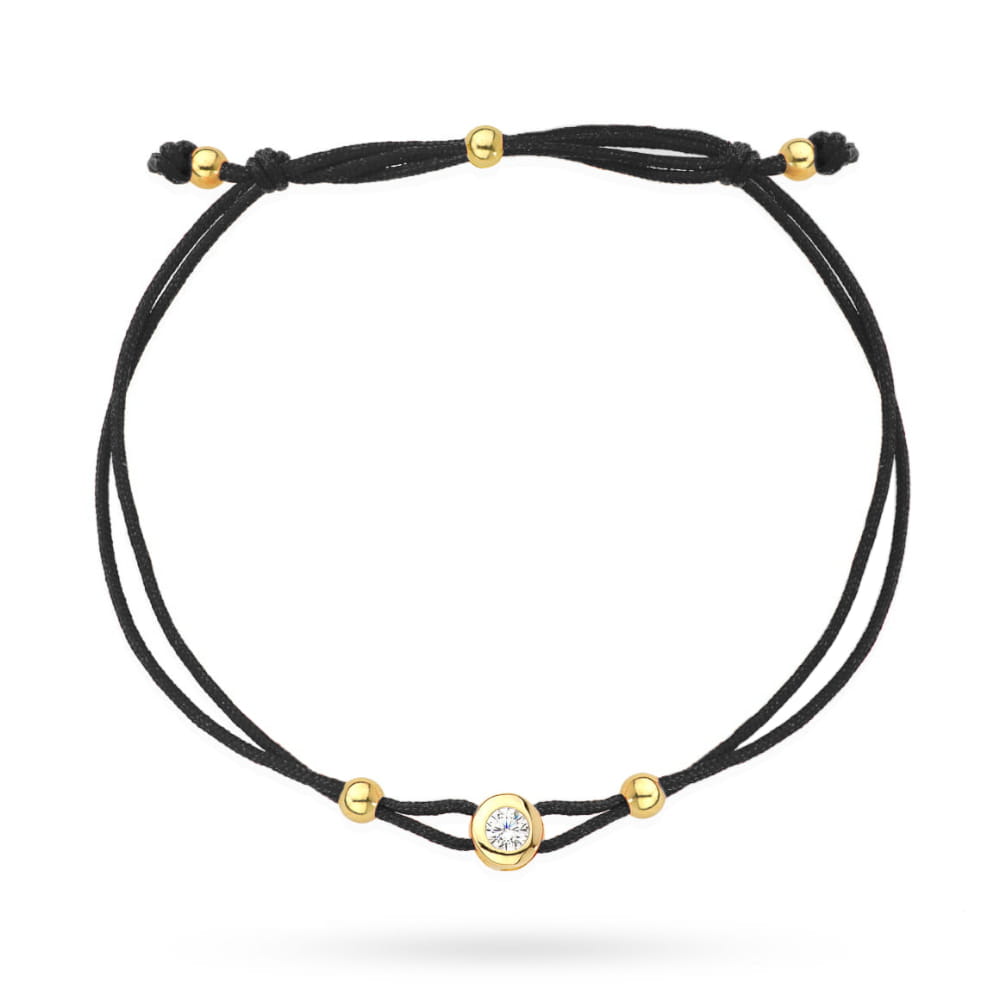 Brățară din Zirconiu Cubic în Montură de Aur pe un Snur Negru - Aur 14k