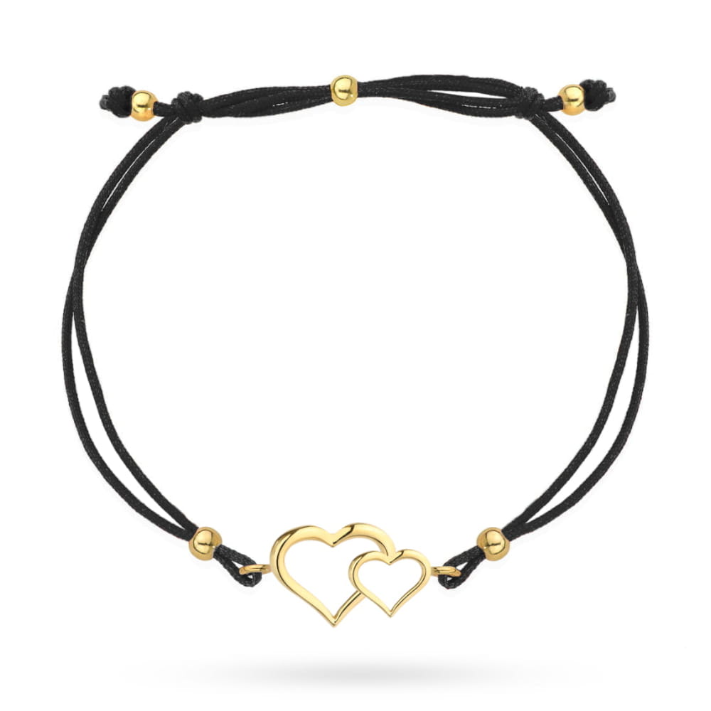 Bratara Snur Neagra cu Inimioare- Aur 14k