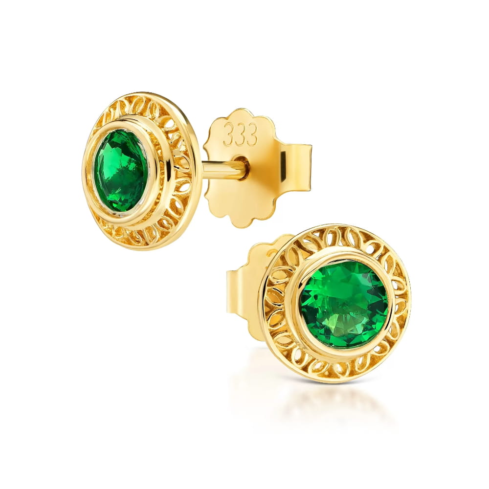 Cercei Ažur din Aur 8K cu Zirconiu Verde