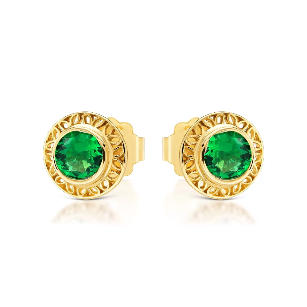 Cercei Ažur din Aur 8K cu Zirconiu Verde