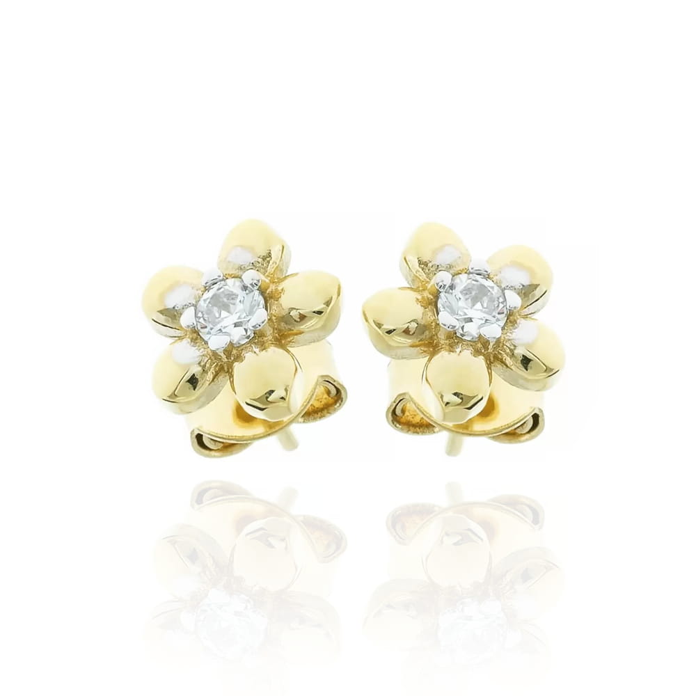 Cercei Aur 8K cu Zirconiu Alb, Model Floare