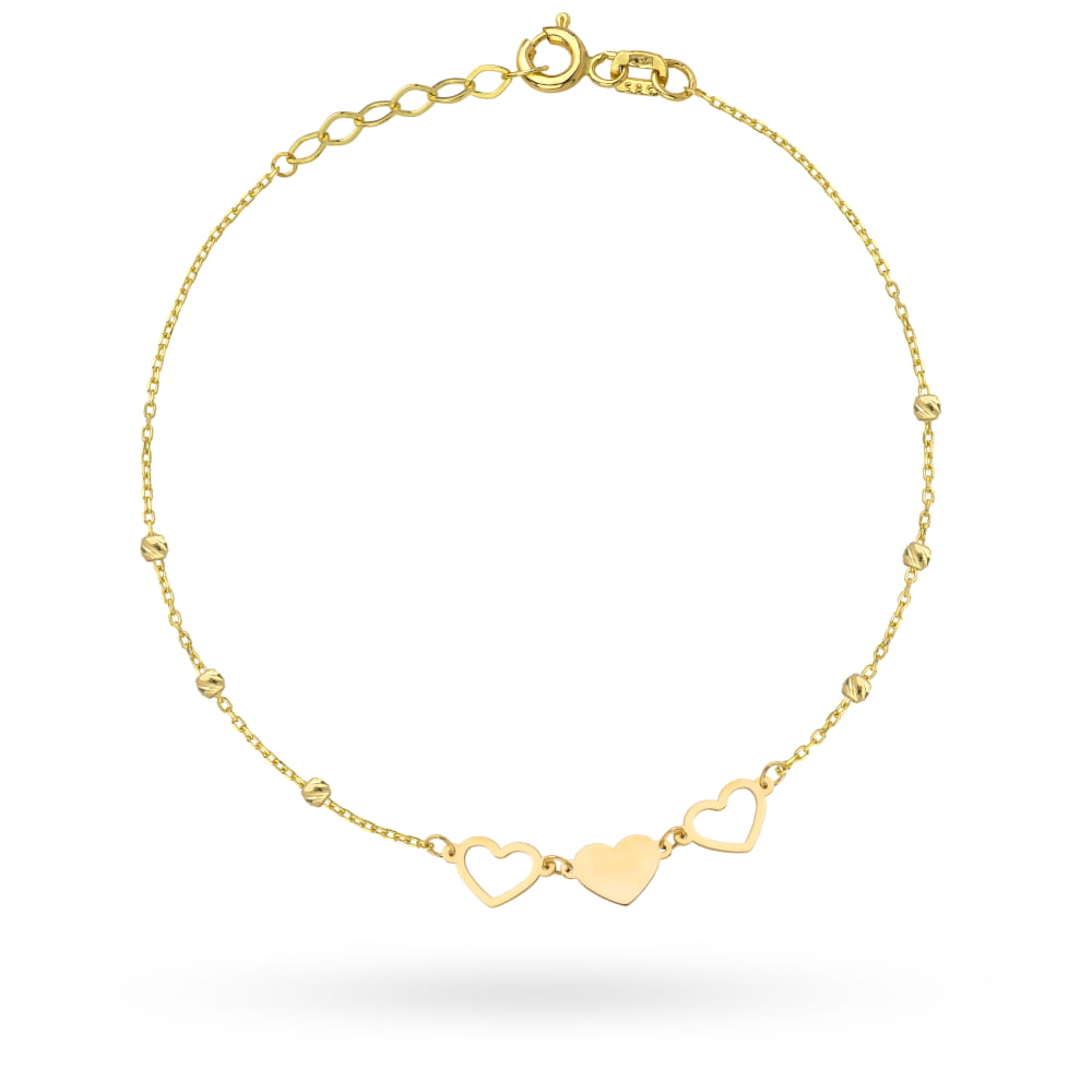 Bratara Lant cu Inimioare si Bilute- Aur 14k
