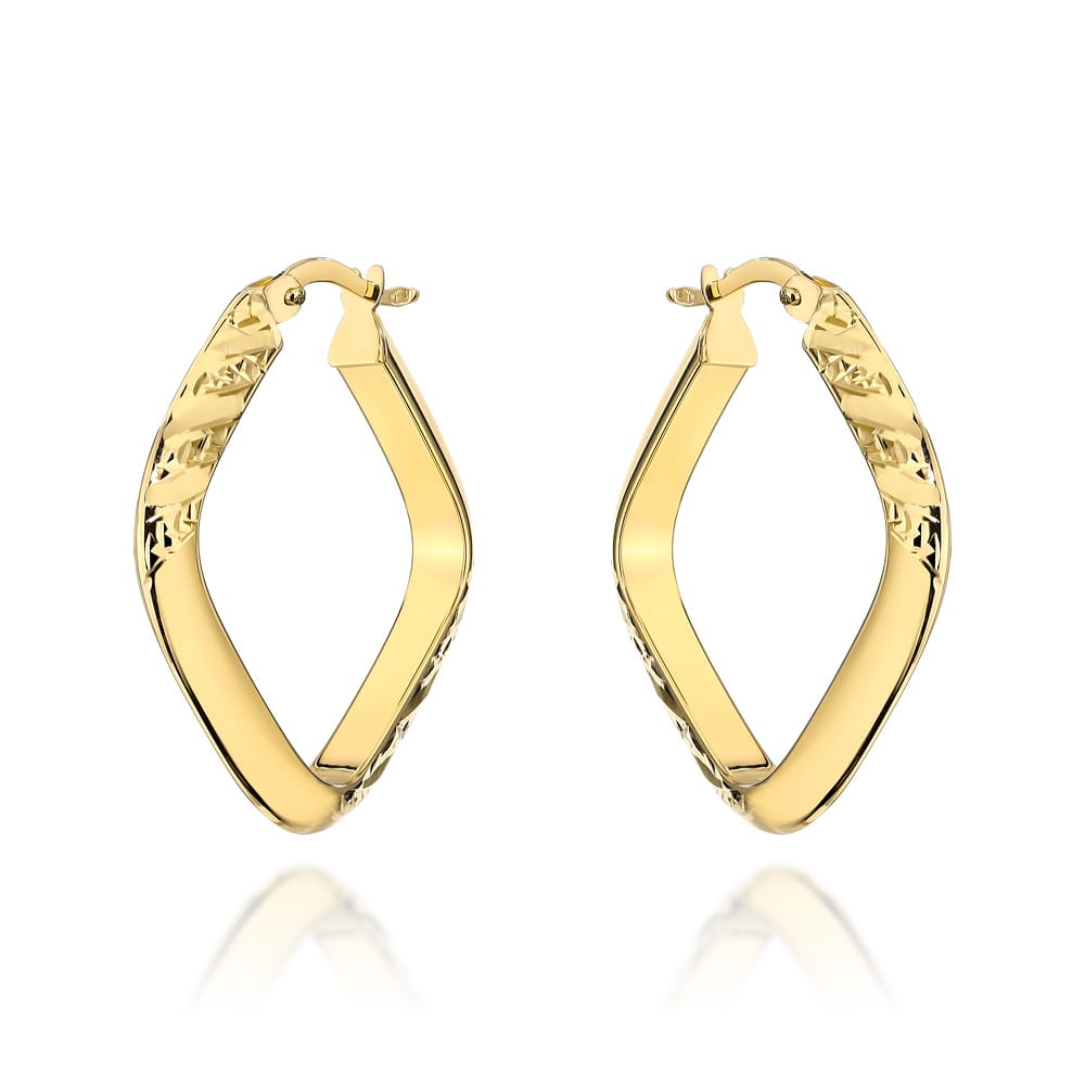 Cercei Pătrați Decorați cu Cristale - Aur 14k