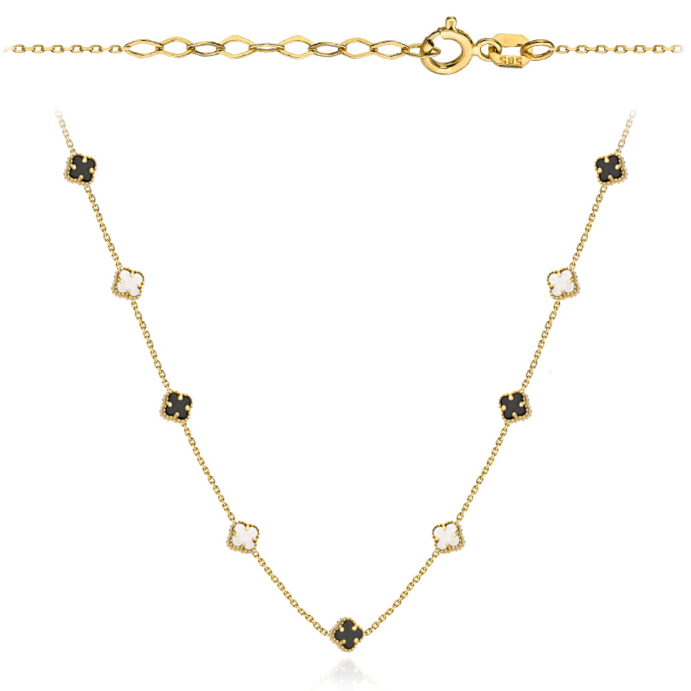 Colier din Aur 14 cu trifoi alb-negru - 42cm+3cm