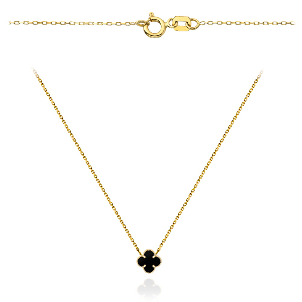 Colier din Aur1 4k  cu Trifoi Negru, 45 cm