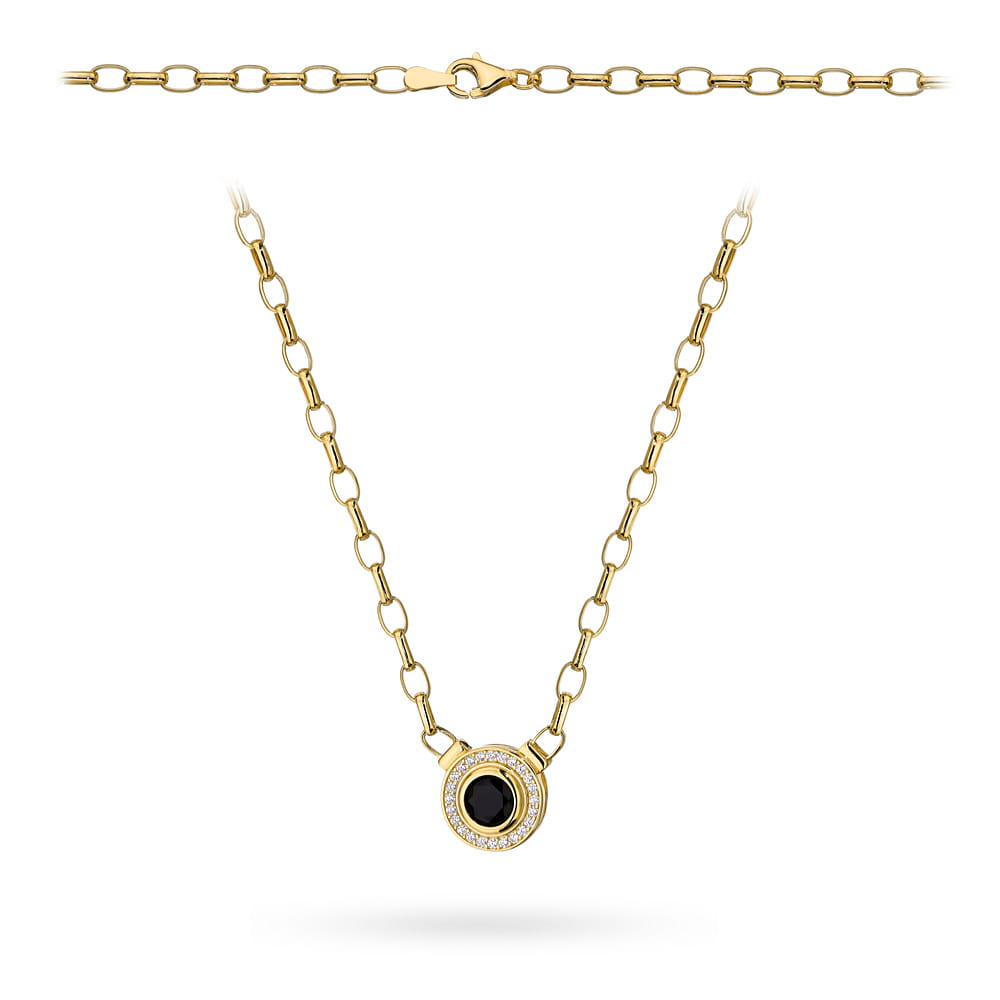 Colier cu zale de aur 14k cu o piatră neagră într-un cadru de zirconiu cubic