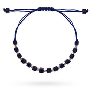 Brățară cu bile de diamant de aur 14k și pietre bleumarin pe șnur