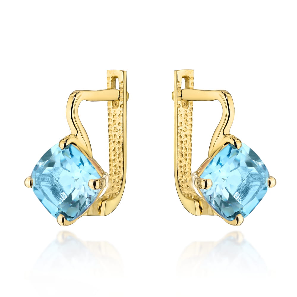 Cercei Aur 14K cu Topaz Natural Pătrat și Sistem Englezesc - Colecția Colorful Stone