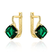 Cercei Aur 14K Piatră Verde de Cuarț - Design Pătrat