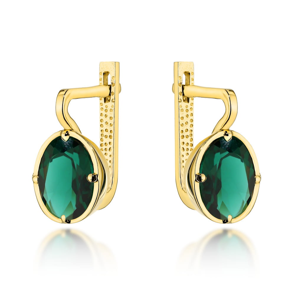 Cercei Din Aur 14K Cu Cuarț Verde Ovale, Colecția Colorful Stone