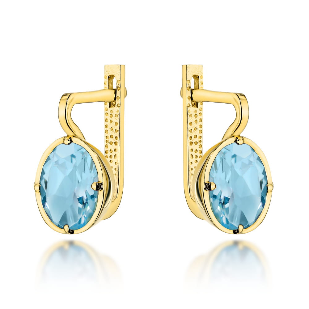 Cercei Din Aur Cu Topaz Oval, Colecția "Colorful Stone", Sistem Englezesc