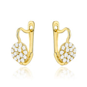 Cercei Eleganti din Aur Galben 14K Tip Cerc cu Pietre de Zirconiu, Sistem Englezesc