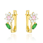 Cercei Floricele Delicate din Aur 14K cu Cirkonie Roz și Verzi