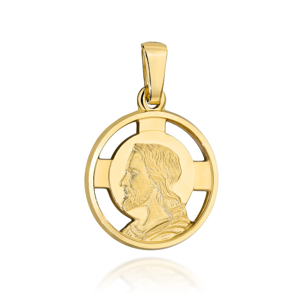 Medalion Religios Rotund din Aur 14K cu Icoana Domnului Iisus