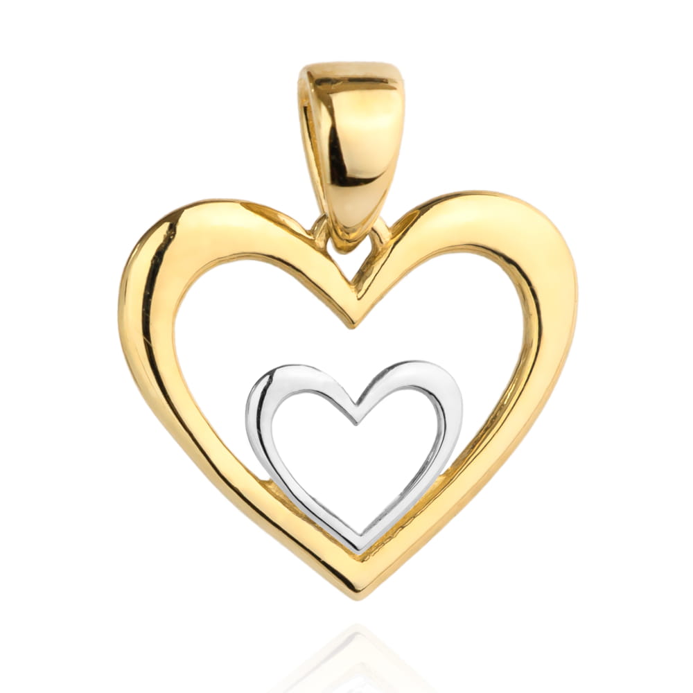 Pandantiv Aur 14K Inimă cu Inimioară din Aur Alb