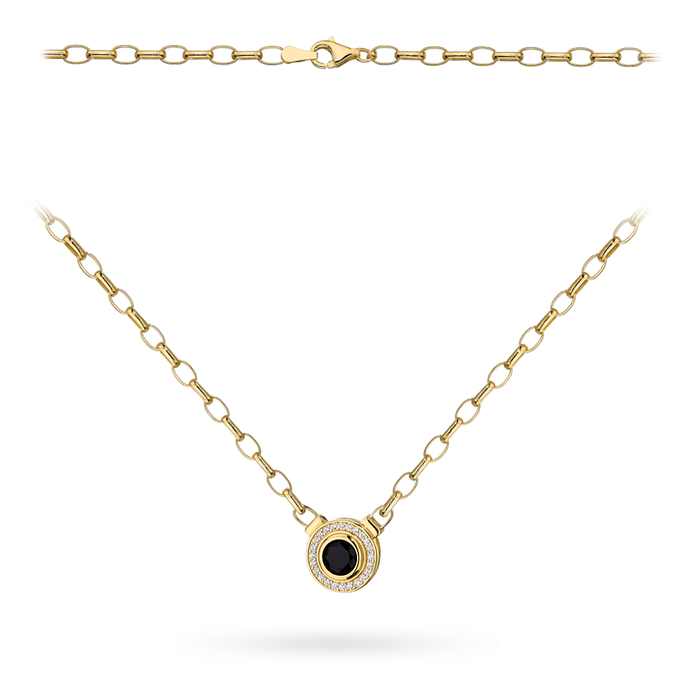 Colier cu zale de aur 14k cu o piatră neagră într-un cadru de zirconiu cubic