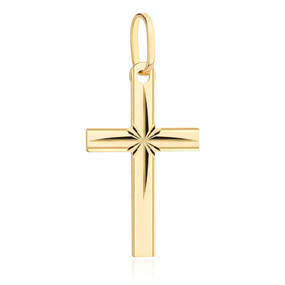 Crucifix Aur Galben 14K, Ornat cu Diamante în Centru