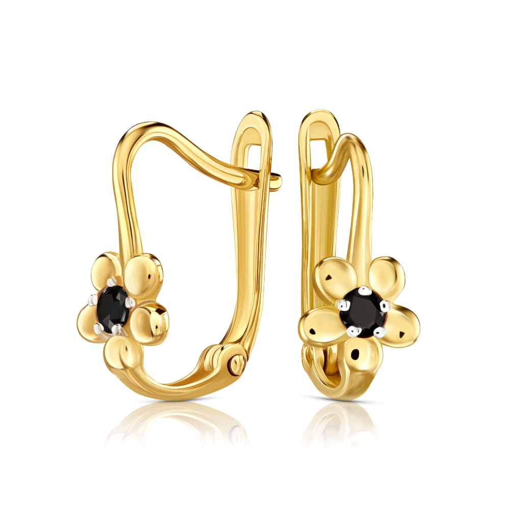 Cercei Aur 8K Flowers Negri cu Zirconiu