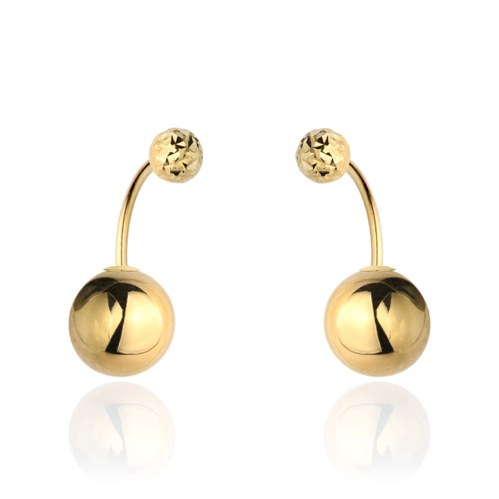 Cercei Aur Galben 14K cu o Bilă Diamantată