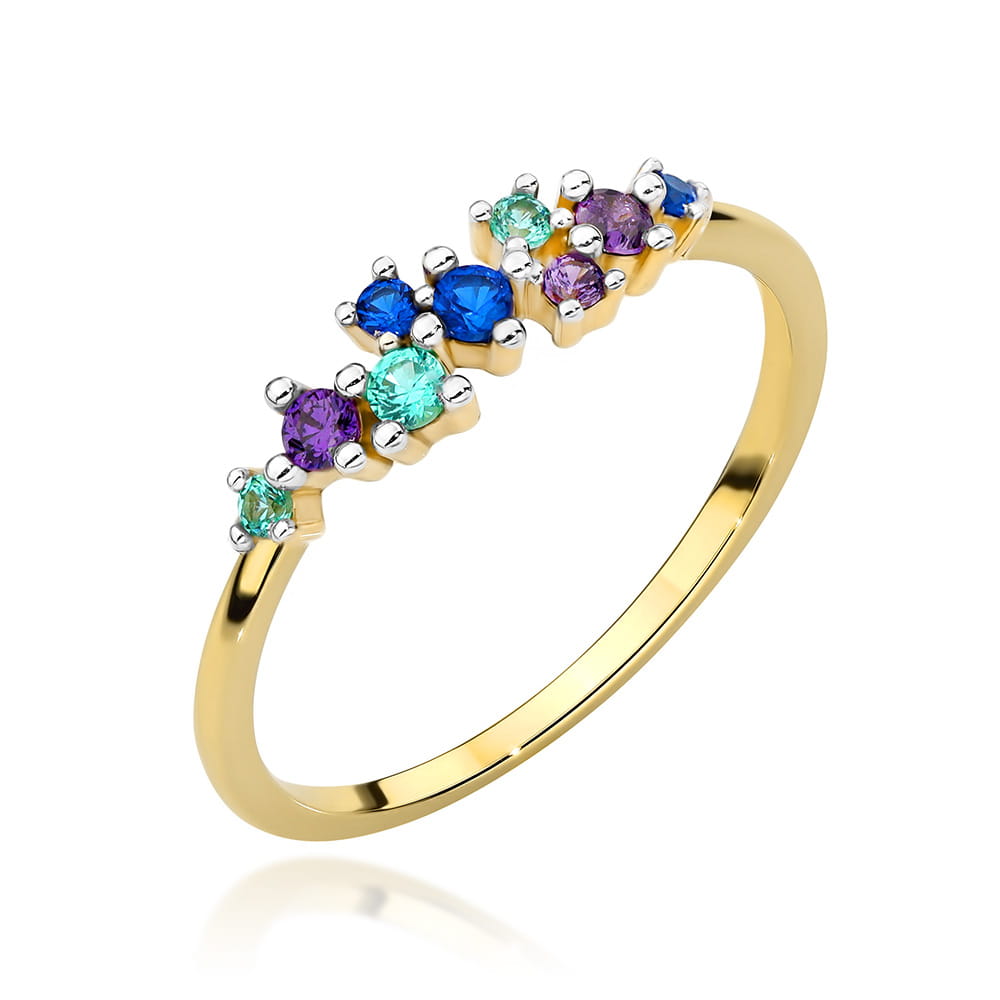Inel Din Aur Galben 14K Cu Zirconii În Nuanțe De Safir