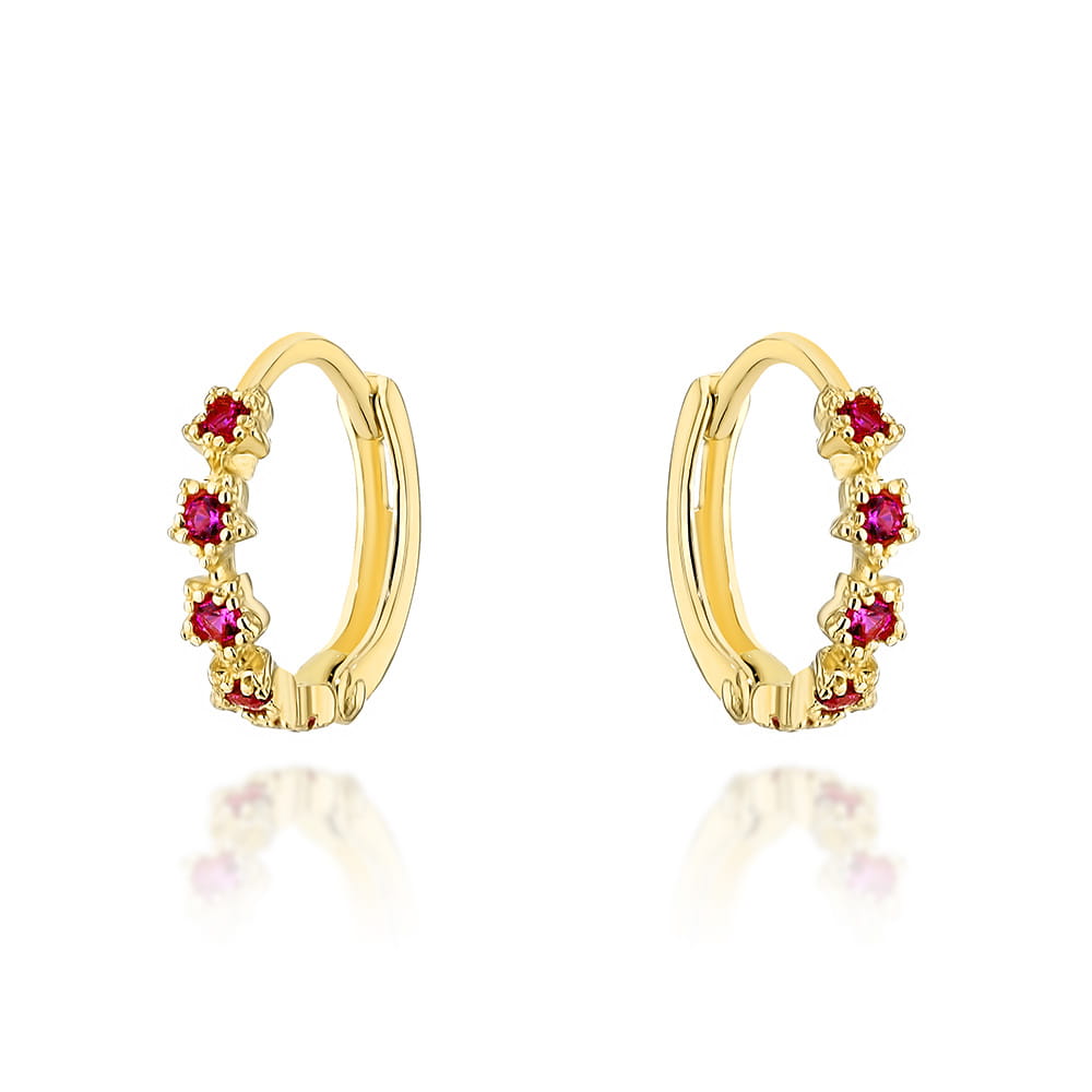 Cercei flori de aur cu zirconi fucsia pe creola