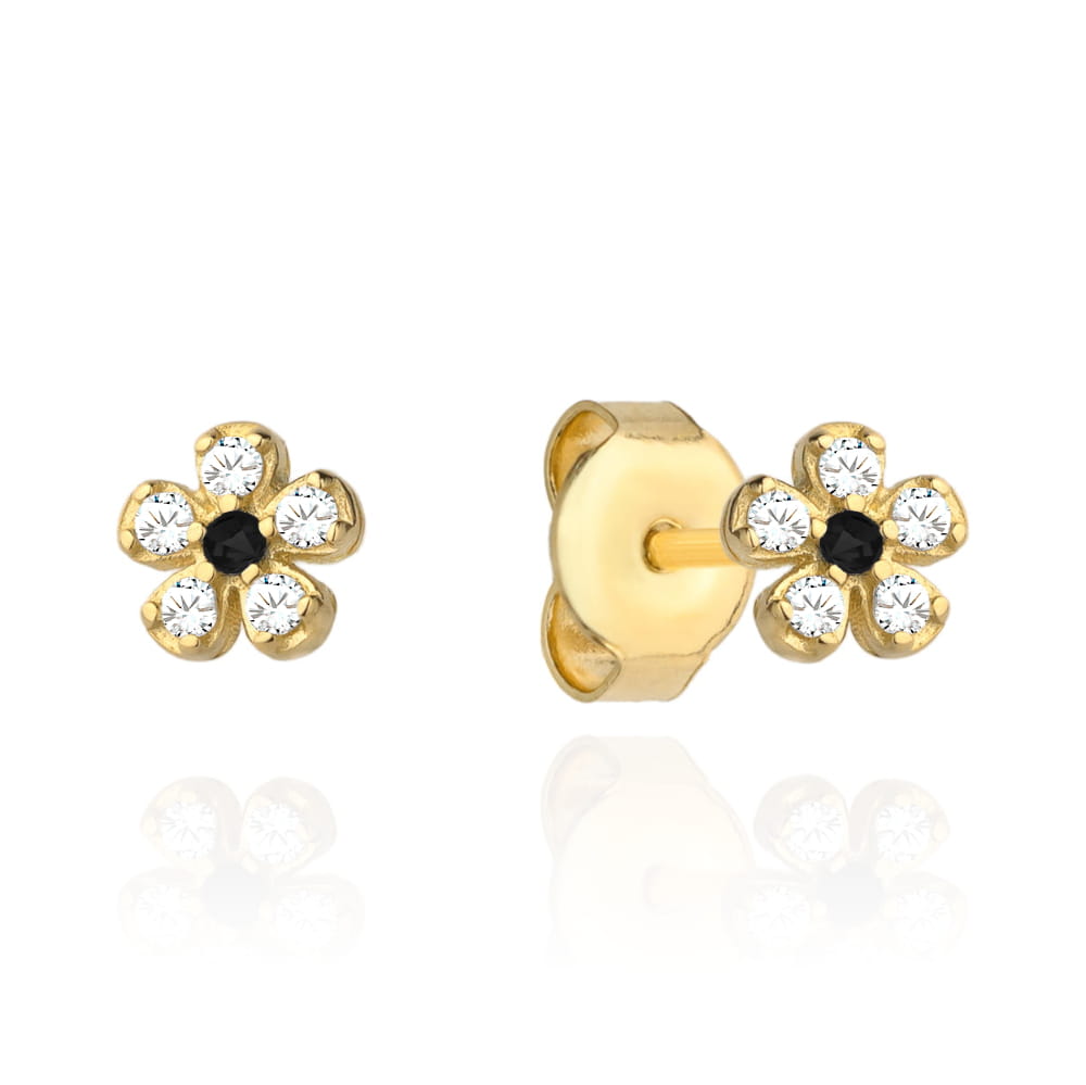 Cercei Aur 14k cu Floricica si Zirconii Albastre