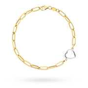 Brățară din Aur 14K cu Zale Lungi și Inimă Diamantată în Două Culori