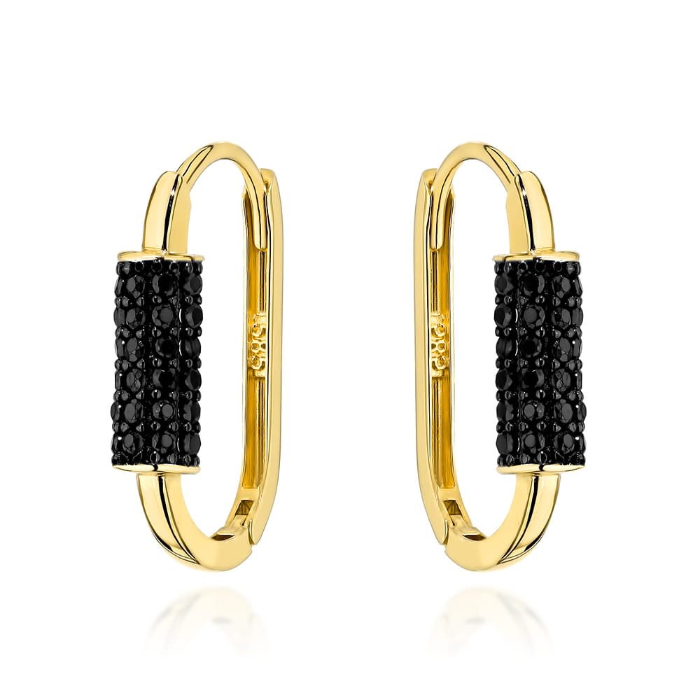 Cercei Aur Galben Oval Cu Pietre Negre