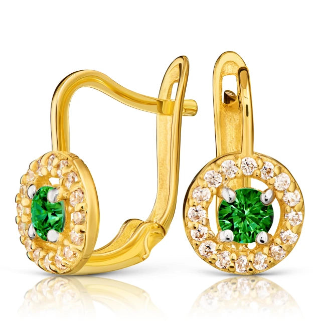 Cercei Rotunzi Aur 8K cu Zirconii Smarald