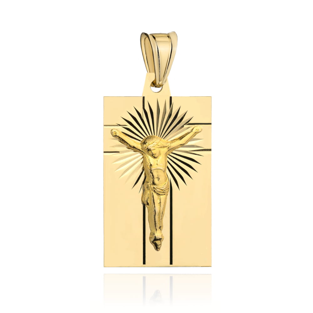 Medalion Aur 14K cu Iisus Răstignit și Raze - Eleganță Divină