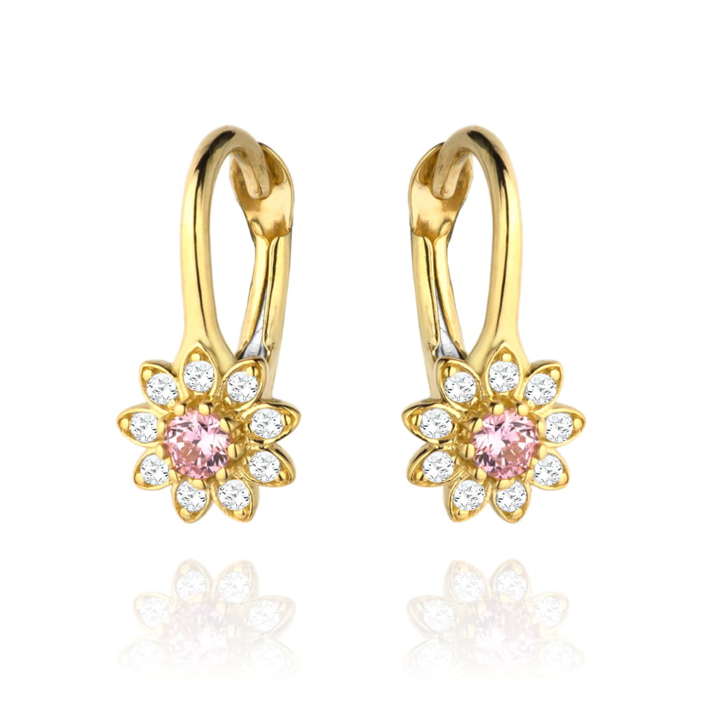 Cercei cu flori de zirconiu roz inconjurati de pietre albe