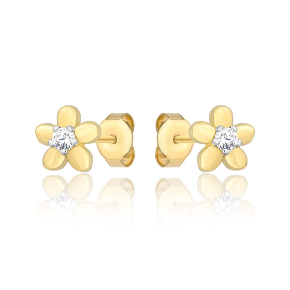 Cercei Aur 8K cu Zirconiu Alb, Model Floare