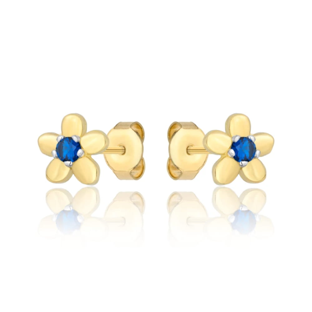 Cercei Aur 8K cu Zirconiu Albastru, Model Floral