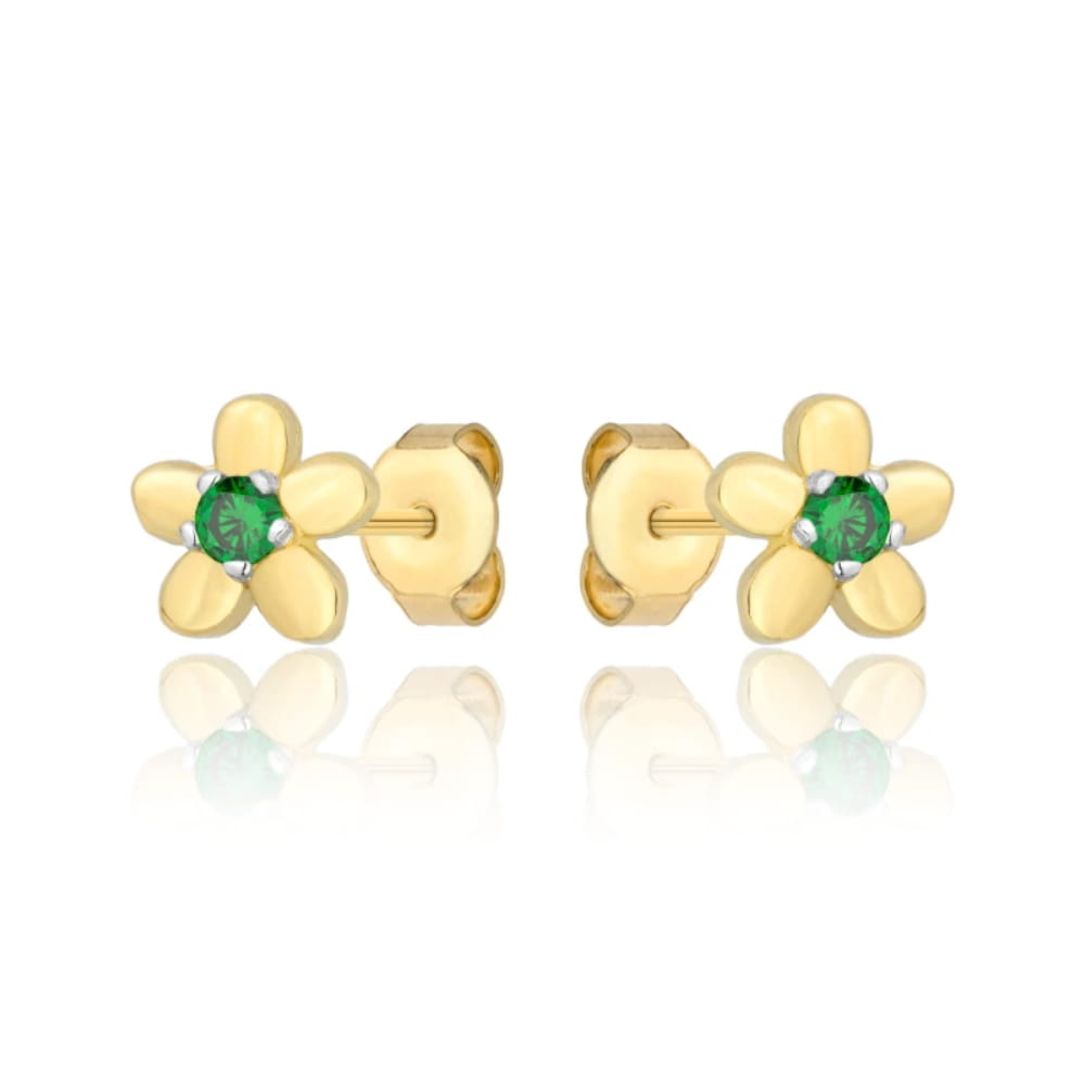 Cercei Aur 8K cu Zirconiu, Flori Verzi