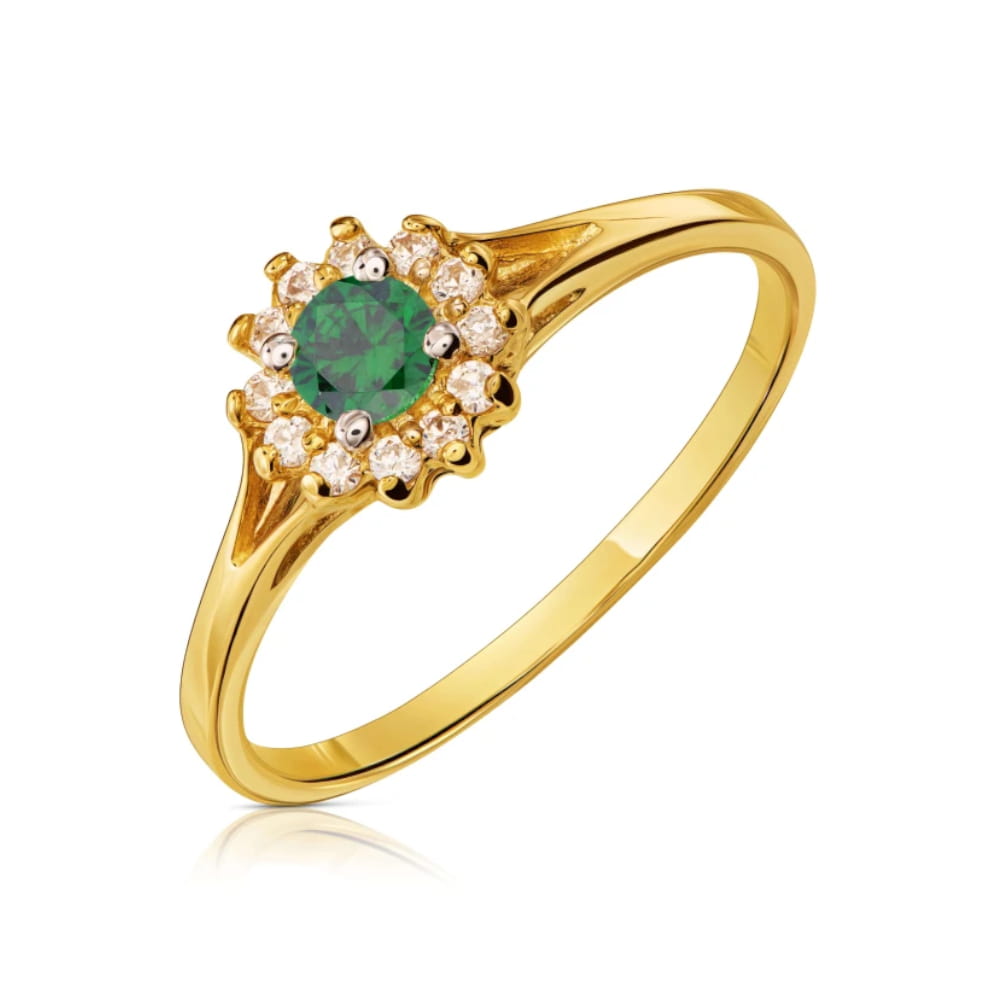 Inel Elegant din Aur 8K cu Design Floral și Piatră Verde Centrală
