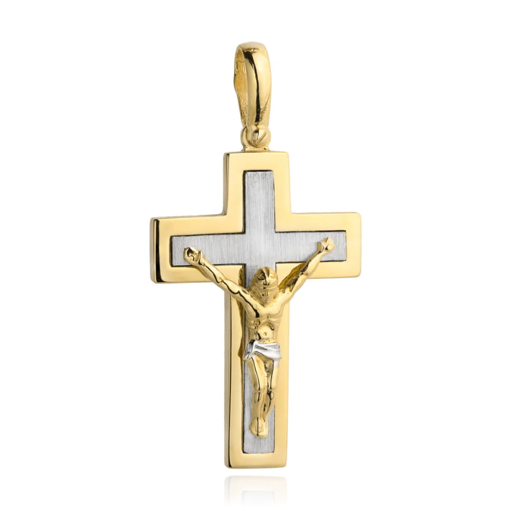 Cruce Mare Din Aur Cu Chipul Lui Isus, Două Culori