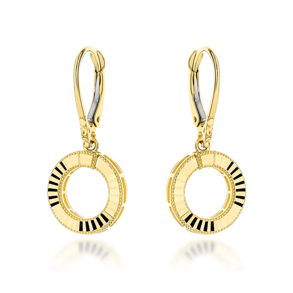 Cercei Aur Galben 14K, Model Rotund, Diamantat