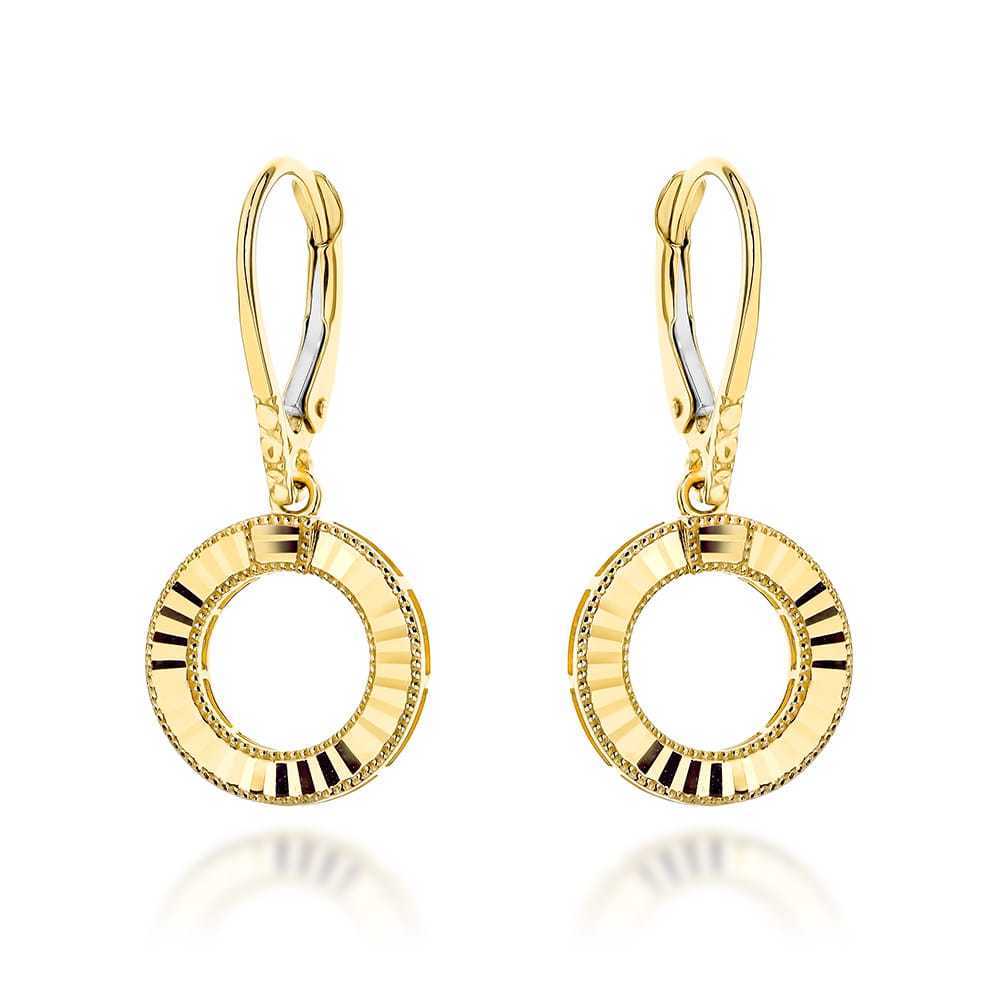 Cercei Aur Galben 14K, Model Rotund, Diamantat
