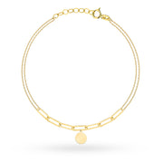Brățară Eleganță Aur 14K Pe Lanț Dublu Cu Zale Lungi Și Cerc Plin