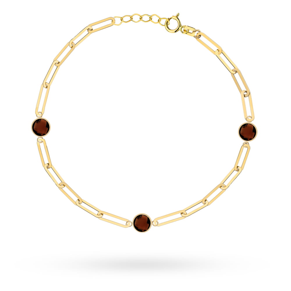 Brățară Elegantă Din Aur 14K Cu Zale Și Cuarț Maro