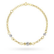 Brățară din Aur 14K, Design Modern cu Ovăle și Sfere Fațetate în Două Culori