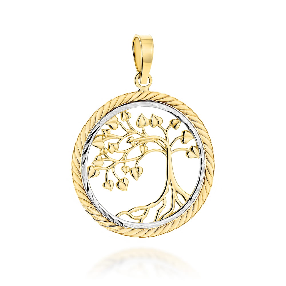 Pandantiv Aur 14K Drăguț Arborele Fericirii în Două Culori