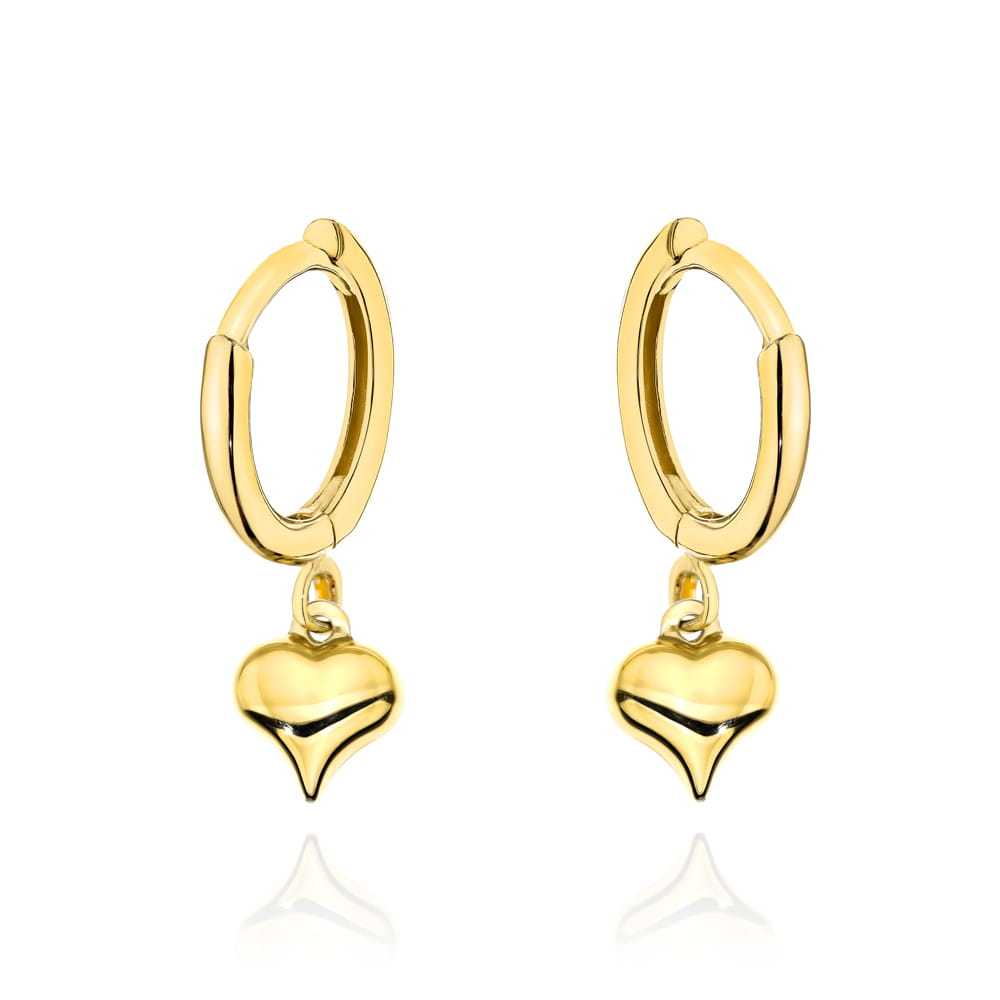 Cercei Tip Creole Din Aur Galben 14K Cu Inimi Elegante