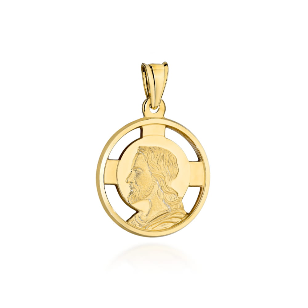 Medalion Religios Rotund din Aur 14K cu Icoana Domnului Iisus