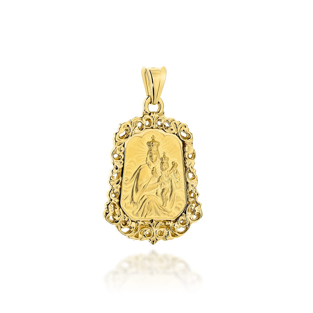 Medalion Religios Dublu Scapular Din Aur 14K În Montură Ornată