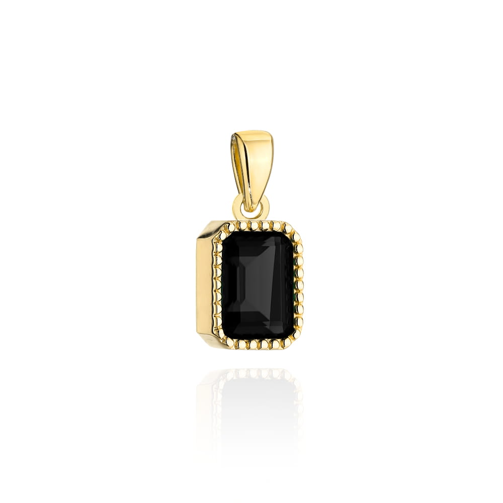 Pandantiv Elegant Din Aur 14K Galben Cu Onix Sintetic Dreptunghiular