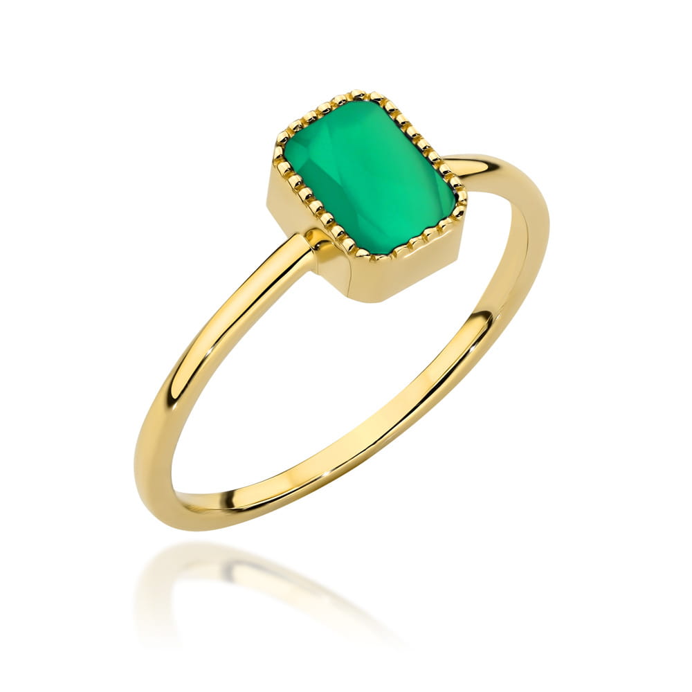 Inel Aur 14K cu Agat Verde Rectangular