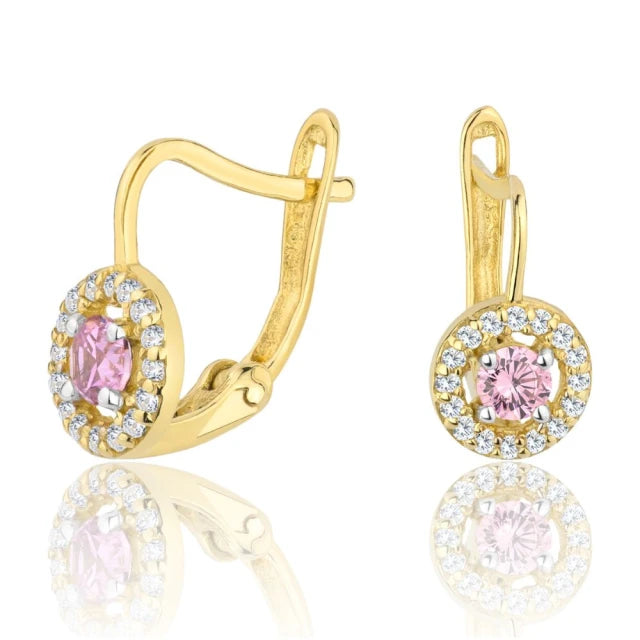 Cercei Rotunzi din Aur 8K cu Zirconii Roz