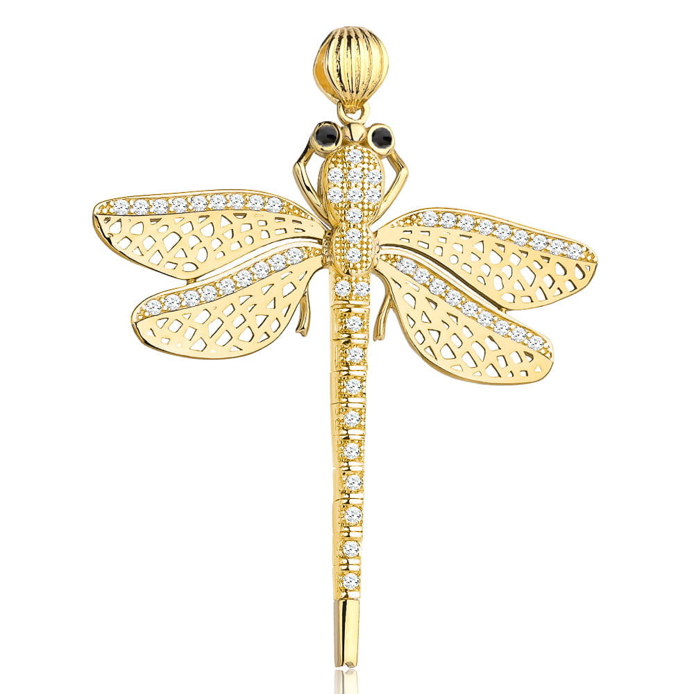 Pandantiv Wașcă Elegantă Din Aur 14K Cu Pietre Negre