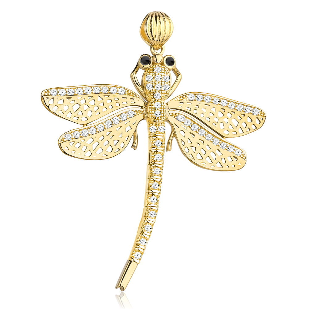 Pandantiv Wașcă Elegantă Din Aur 14K Cu Pietre Negre